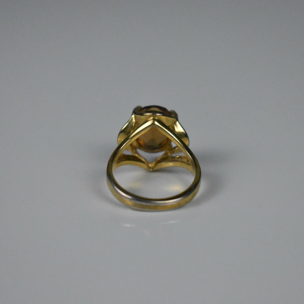 18K G.E. Amber glass stone gold ring - Picture 12 of 17